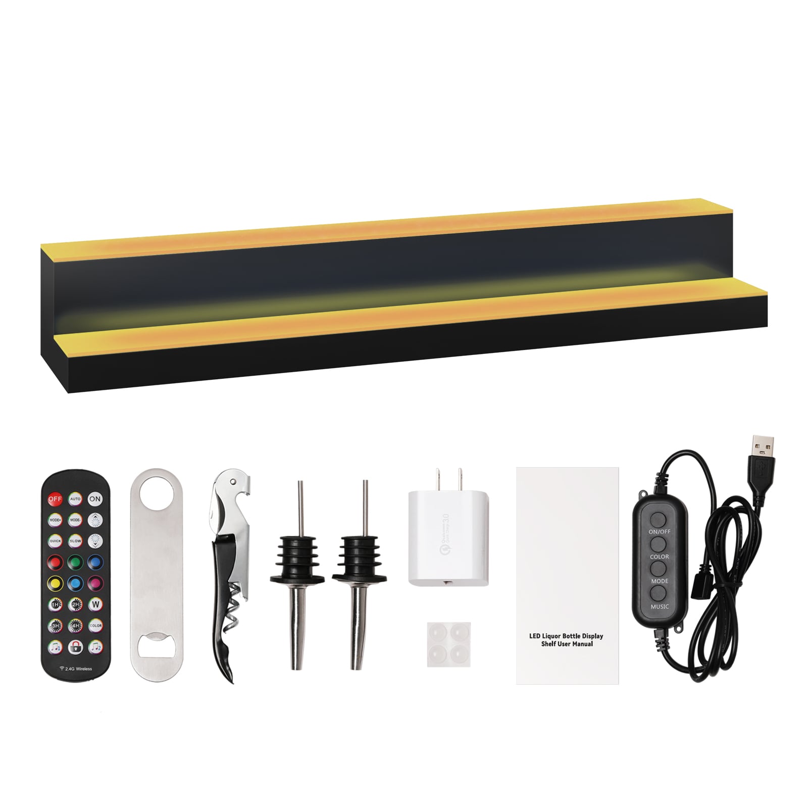 LED Lighted Liquor Bottle Display Bar Shelf RF & App Control 40" 2-Step_voghion.com
